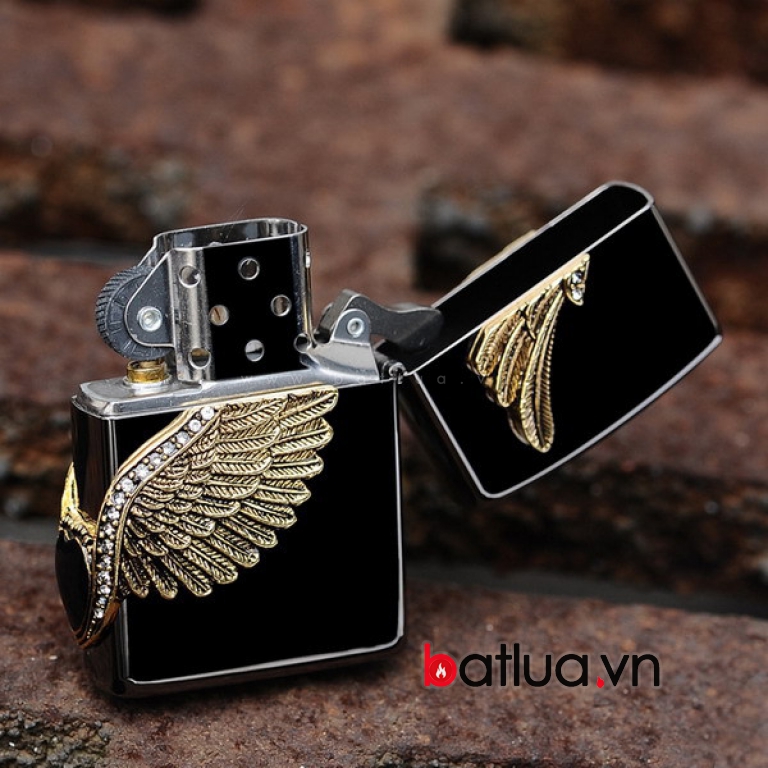 Bật lửa Zippo chính hãng Cupid Wings màu xám đen