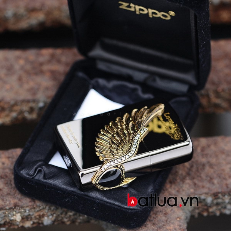 Bật lửa Zippo chính hãng Cupid Wings màu xám đen