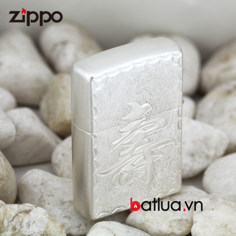 Bật lửa Zippo chính hãng bạc nguyên khối khắc hình ông Thọ