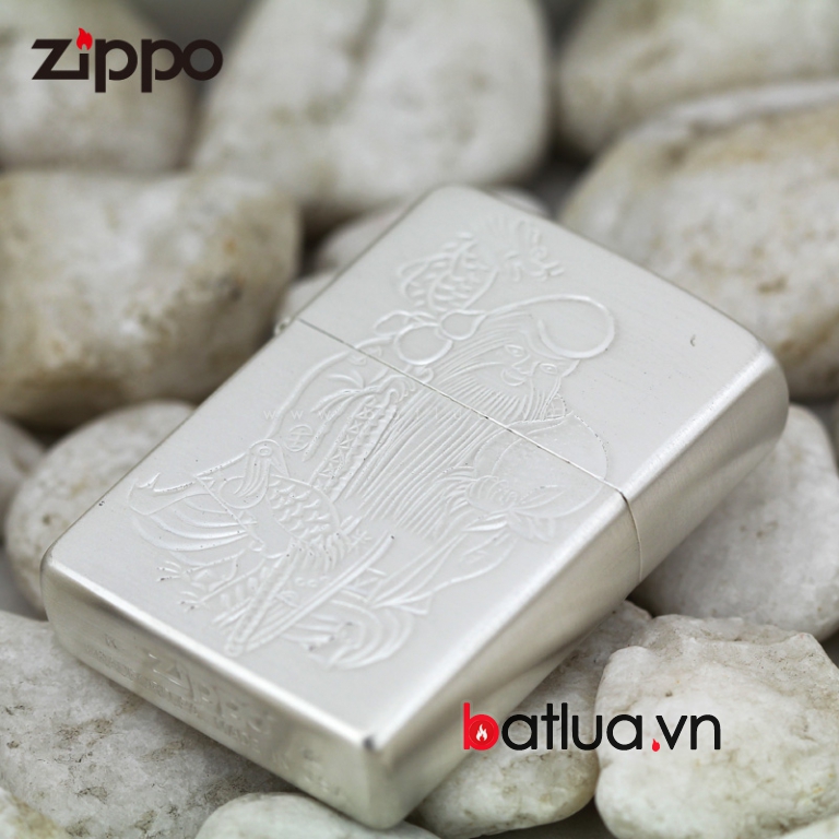 Bật lửa Zippo chính hãng bạc nguyên khối khắc hình ông Thọ