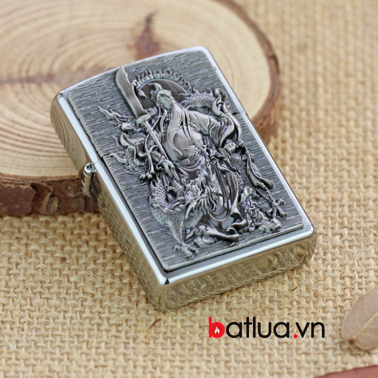 Bật lửa Zippo bạc khắc nổi hình quang công cưỡi rồng