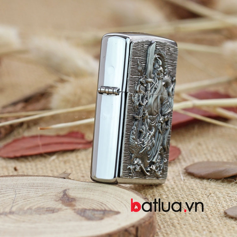 Bật lửa Zippo bạc khắc nổi hình quang công cưỡi rồng