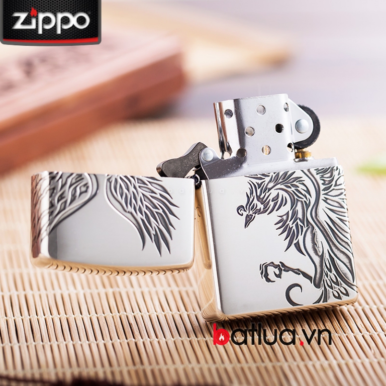 Bật lửa Zippo chính hãng khắc chim khổng tước