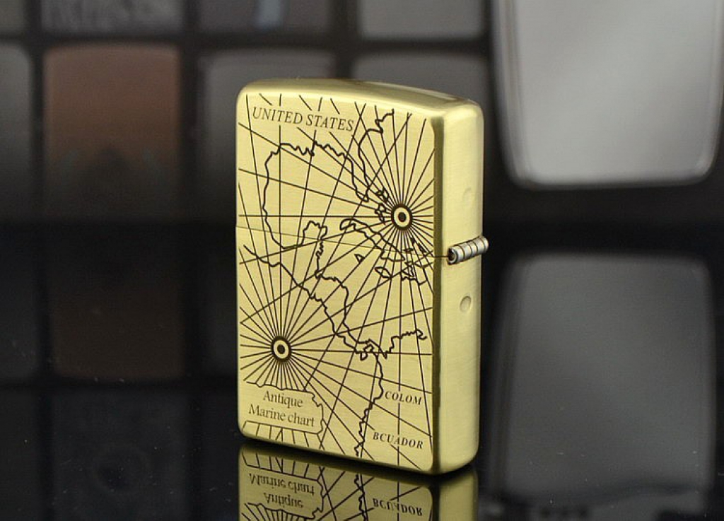 Zippo Chính Hãng Đồng Bóng Khắc Hình Bản Đồ