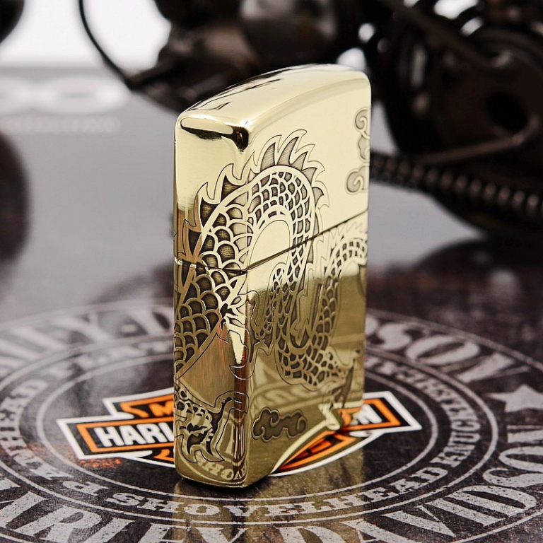 Zippo Chính Hãng Đồng Bóng Khắc Rồng Bao Quanh