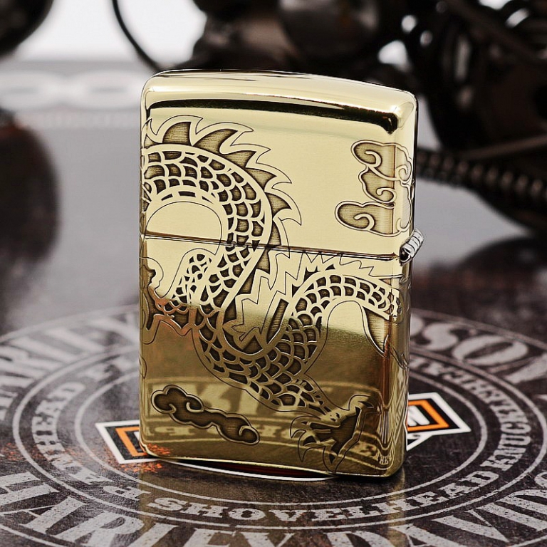 Zippo Chính Hãng Đồng Bóng Khắc Rồng Bao Quanh