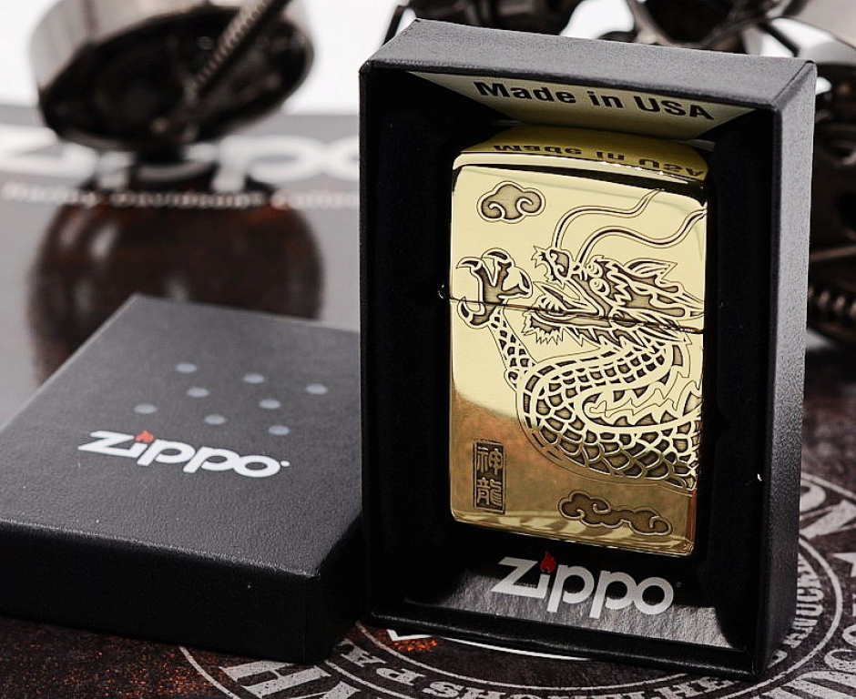 Zippo Chính Hãng Đồng Bóng Khắc Rồng Bao Quanh