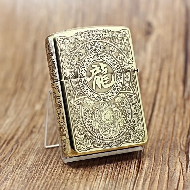 Zippo Chính Hãng Đồng Khắc Rồng Jinlong Họa TIết Tinh Xảo Bản Dày Armor