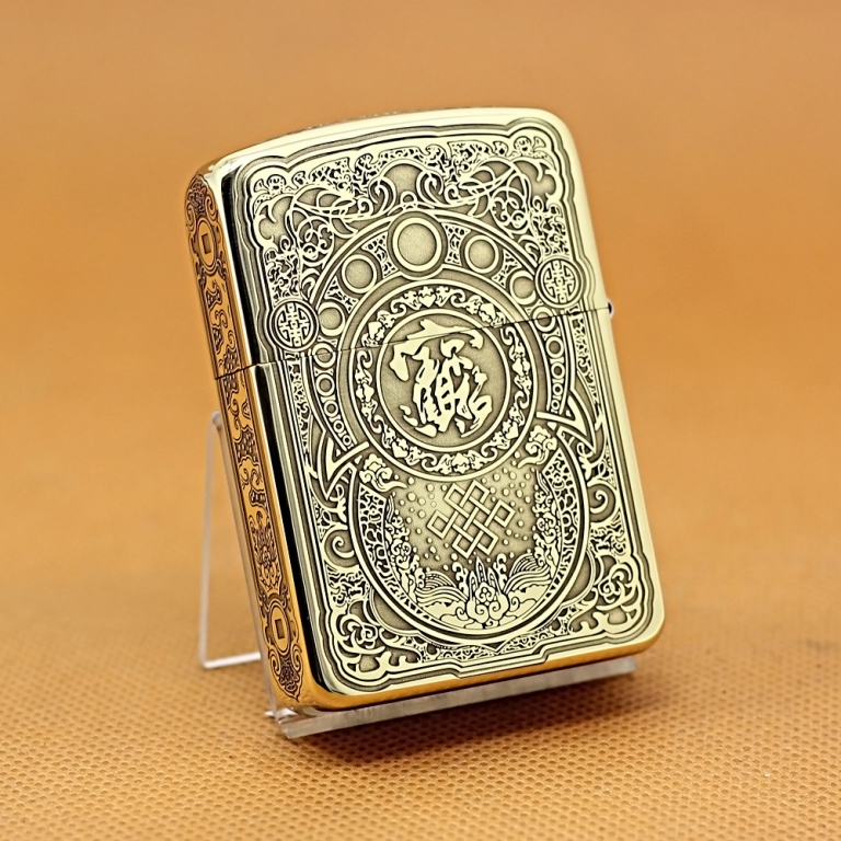 Zippo Chính Hãng Đồng Tái Bản 1941 Khắc Tỳ Hưu Hoa Văn Đồng Xu Tinh Xảo