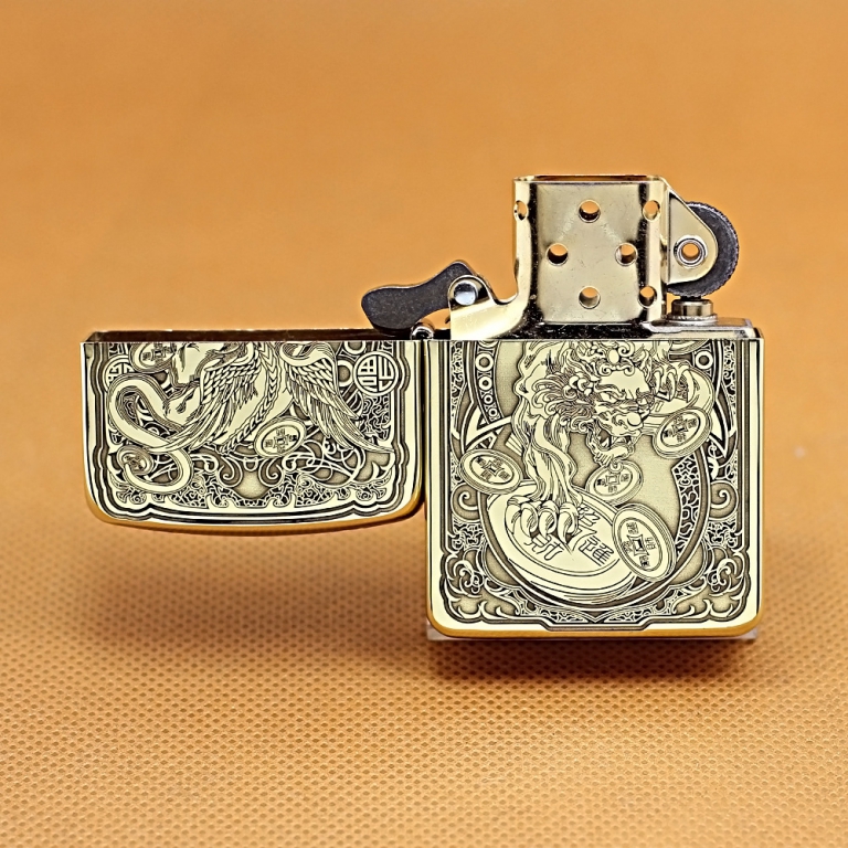 Zippo Chính Hãng Đồng Tái Bản 1941 Khắc Tỳ Hưu Hoa Văn Đồng Xu Tinh Xảo