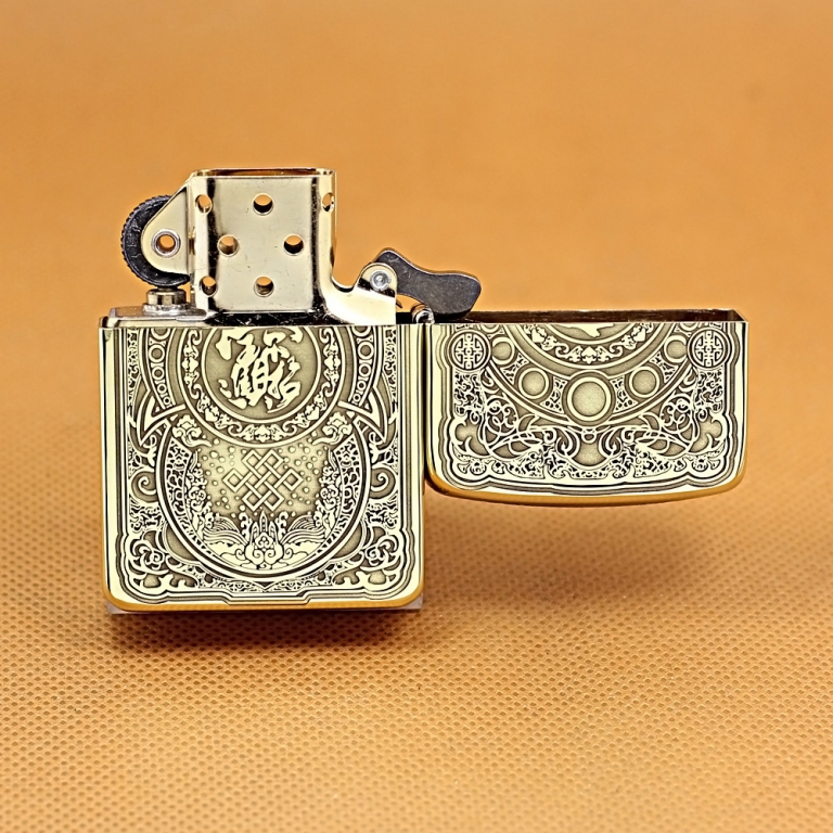 Zippo Chính Hãng Đồng Tái Bản 1941 Khắc Tỳ Hưu Hoa Văn Đồng Xu Tinh Xảo