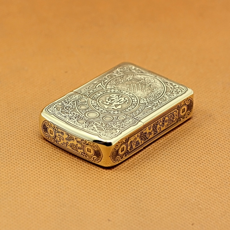 Zippo Chính Hãng Đồng Tái Bản 1941 Khắc Tỳ Hưu Hoa Văn Đồng Xu Tinh Xảo