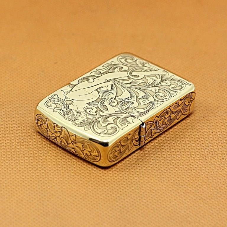 Zippo Chính Hãng Đồng Tái Bản 1941 Khấc Cô Gái Trên Hoa Văn Arabesque