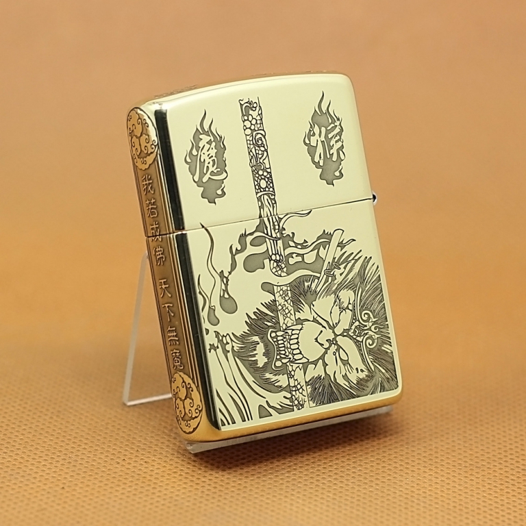 Zippo Chính Hãng Đồng Khắc Tề Thiên Đại Thánh Ngồi Trên Đài Sen