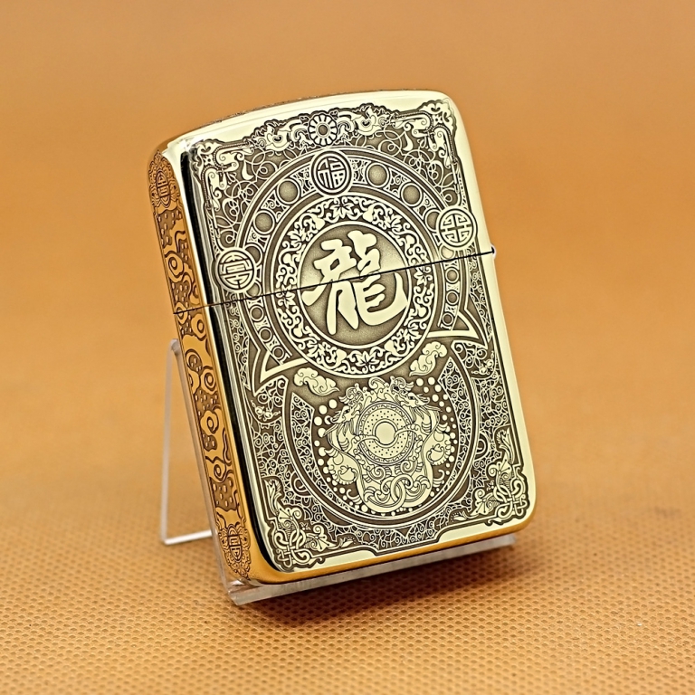 Zippo Chính Hãng Đồng Tái Bản 1941 Khắc Rồng Vàng Cùng Họa Tiết Tinh Xảo