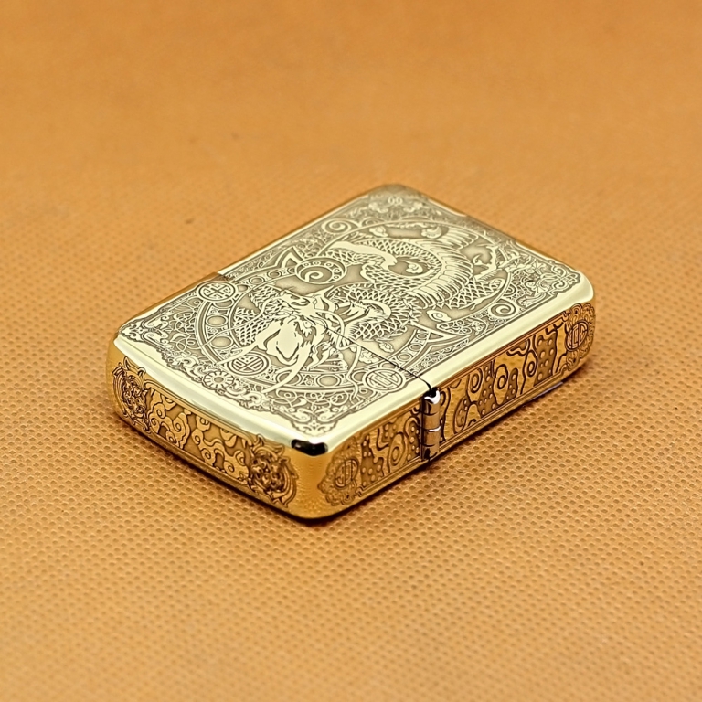 Zippo Chính Hãng Đồng Tái Bản 1941 Khắc Rồng Vàng Cùng Họa Tiết Tinh Xảo