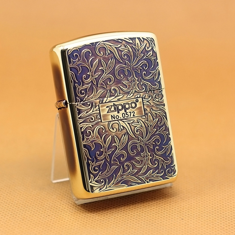 Zippo Chính Hãng Màu Vàng Đốt Bản Giới Hạn Hoa Văn Arabesque 2 Mặt Vỏ Dày