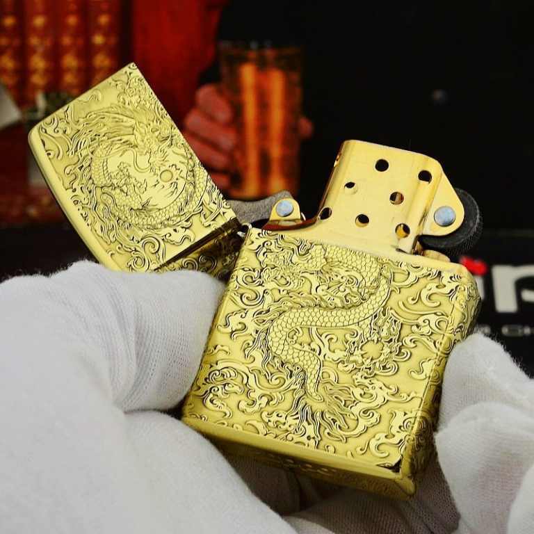 Zippo Chính Hãng Đồng Bóng Khắc Rồng May Mắn Tài Lôc