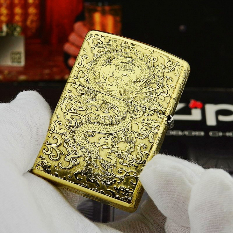 Zippo Chính Hãng Đồng Bóng Khắc Rồng May Mắn Tài Lôc