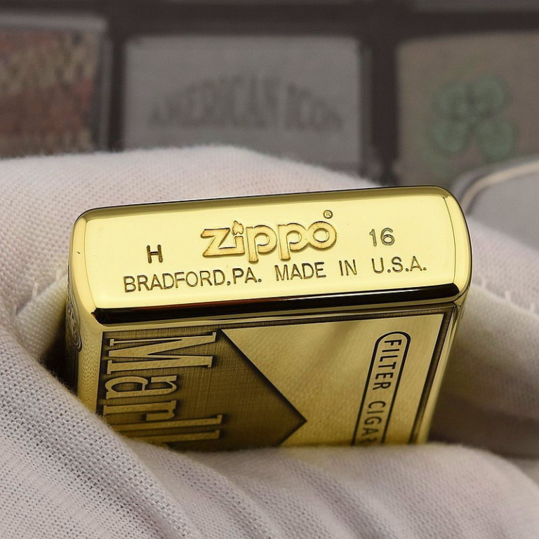 Zippo Chính Hãng Đồng Bóng Khắc Logo Marlboro Phiên Bản 254