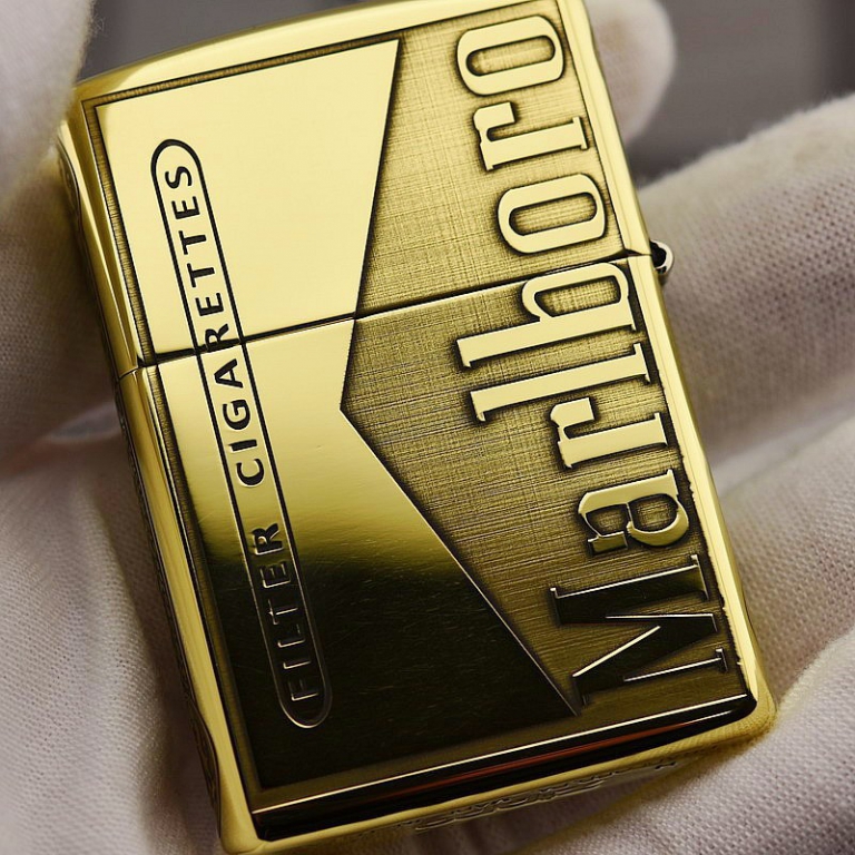 Zippo Chính Hãng Đồng Bóng Khắc Logo Marlboro Phiên Bản 254