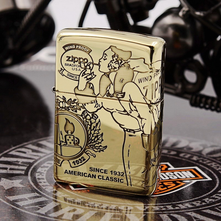 Zippo Chính Hãng Genuine  đồng nguyên chất xung quanh cô gái chạm khắc cổ điển (Amor)