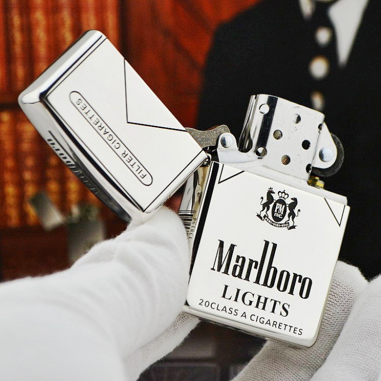 Zippo Chính Hãng Bạc Khối Khắc Logo Marlboro