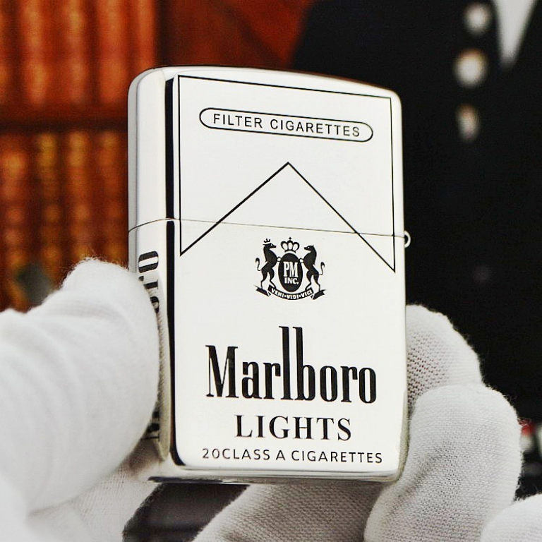 Zippo Chính Hãng Bạc Khối Khắc Logo Marlboro