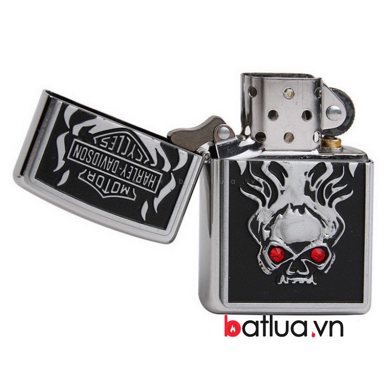 Zippo Chính Hãng In Hình Đầu Lâu mắt đỏ harley davidson - Zippo harley davidson