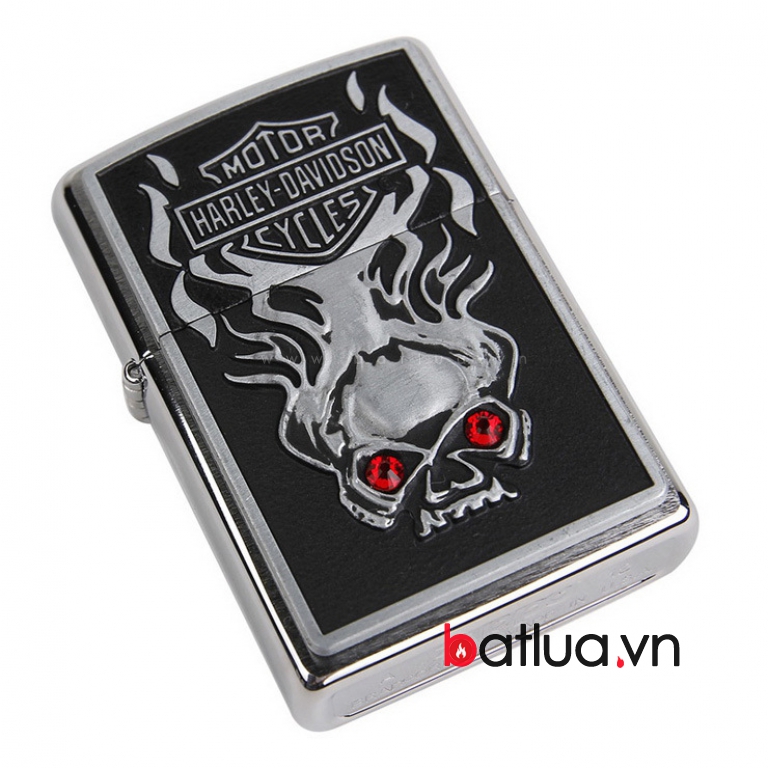 Zippo Chính Hãng In Hình Đầu Lâu mắt đỏ harley davidson - Zippo harley davidson