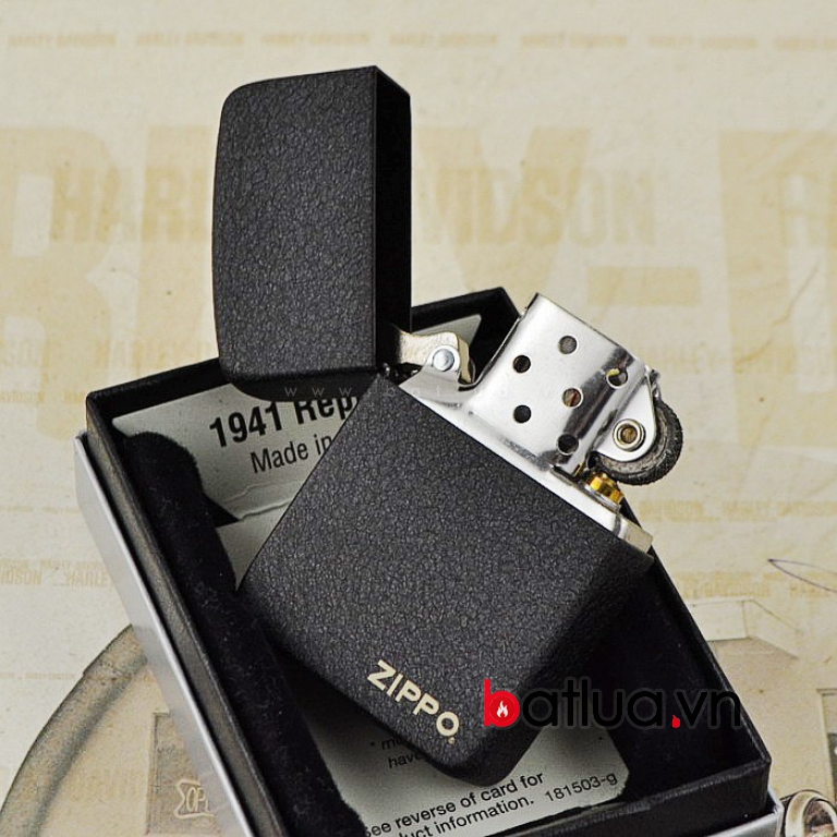 Zippo Chính Hãng Màu Đen Sần Bản 1941 có Logo ZP