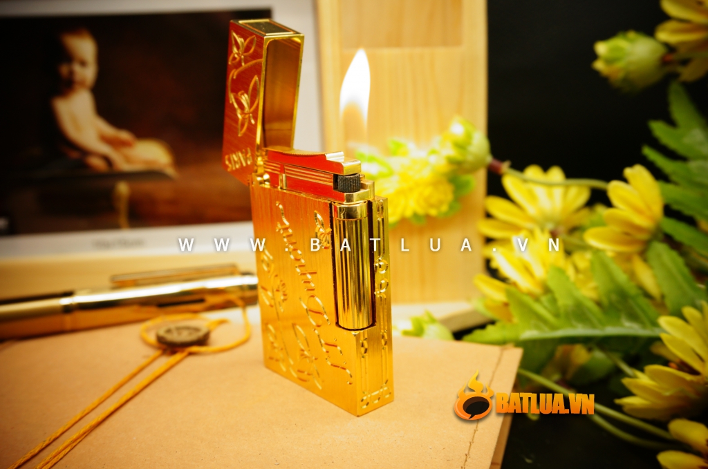 Bật Lửa S.T.Dupont chữ Dupont hoa lá khắc chìm Mẫu 90
