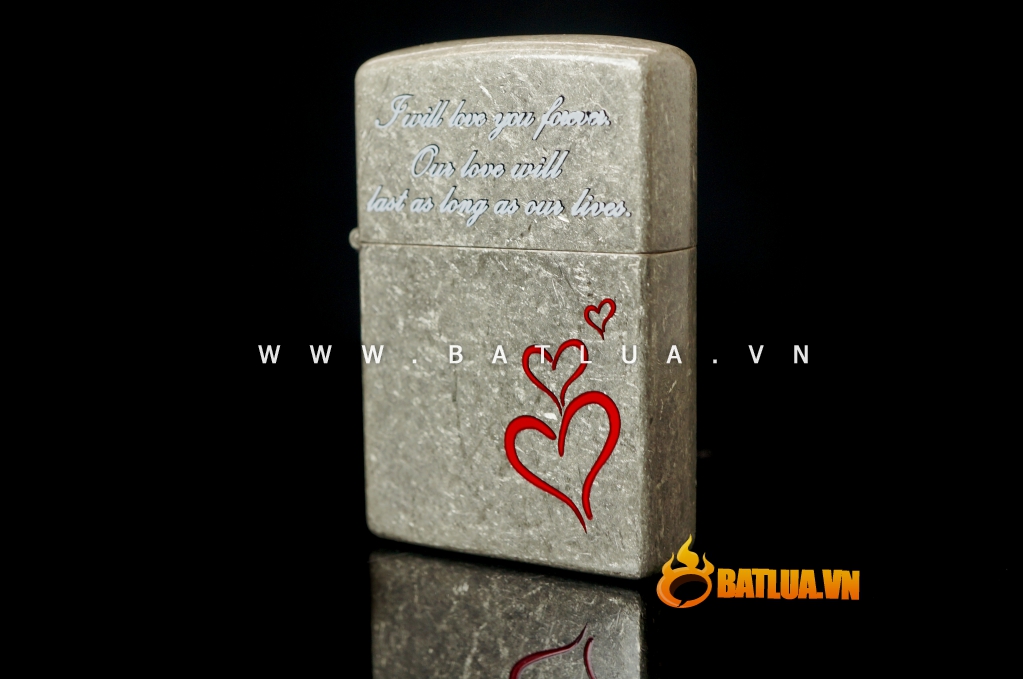 Bật lửa STAR dạng Zippo 3 trái tim tình yêu màu ghi xước