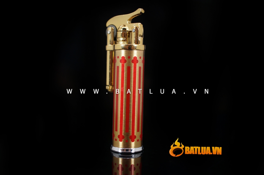 Bật lửa đánh đá lửa khó hình trụ in hoa văn ngọn lửa