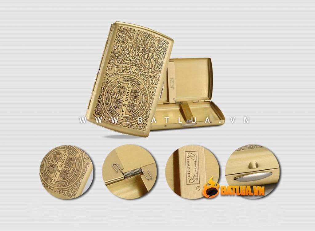 Hộp đựng thuốc trạm khắc hình hoa văn nổi bằng đồng sang trong (12 điếu)