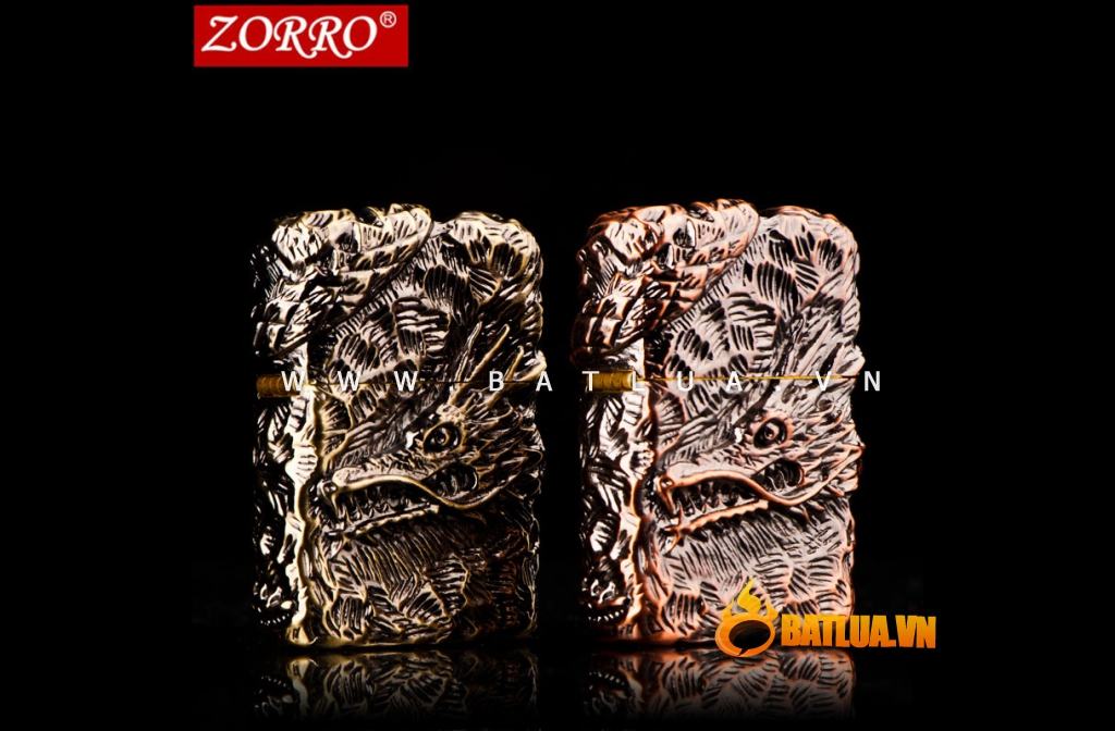 Bật lửa Zorro Hồng Kông kiểu dáng zippo rồng quấn mặt  retro đồng khắc sang trọng