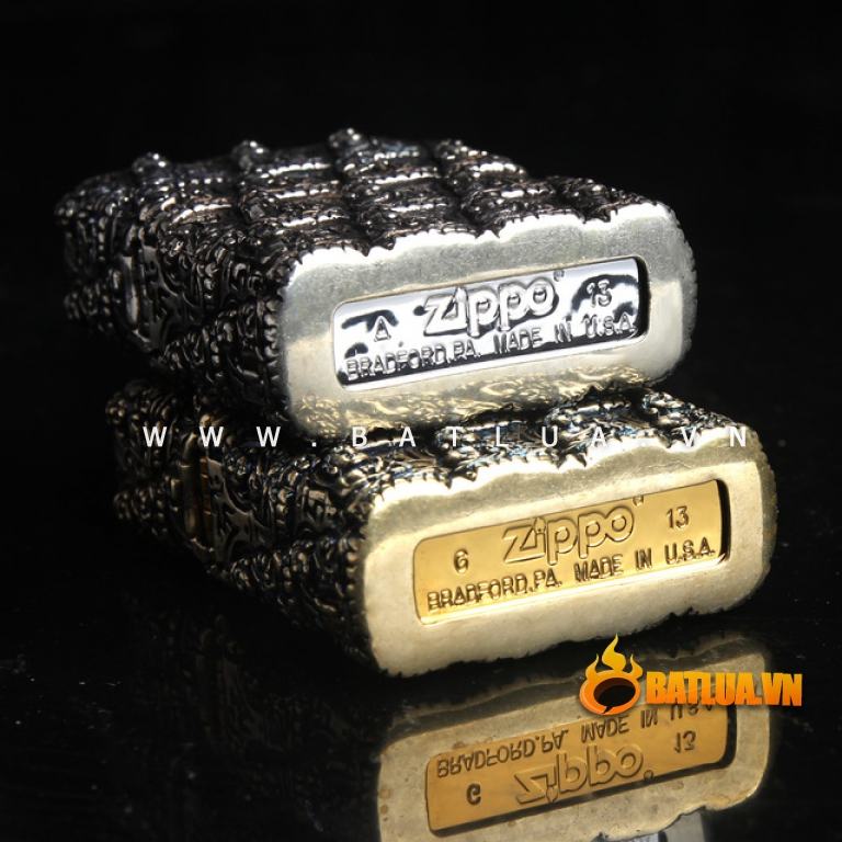 Bật lửa Zippo chính hãng màu đồng vàng khắc hình đức phật cổ