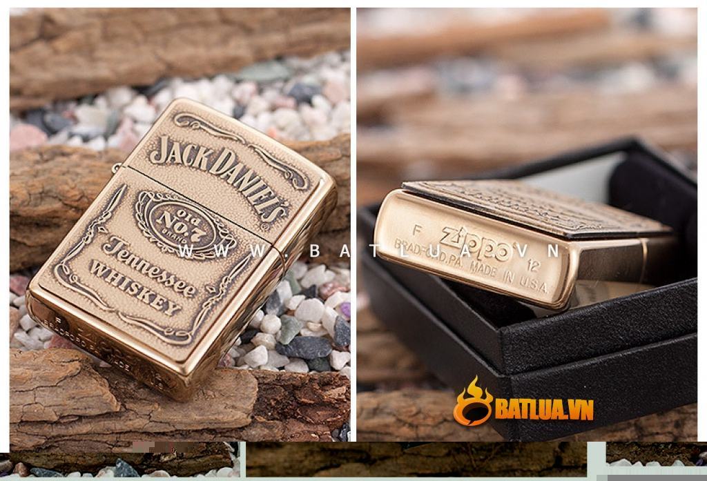 Bật lửa Zippo chính hãng mẫu đồng thương hiệu rượu vang Jack Daniels