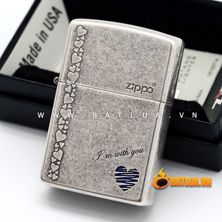 Bật lửa Zippo tình yêu chính hãng màu xám cổ