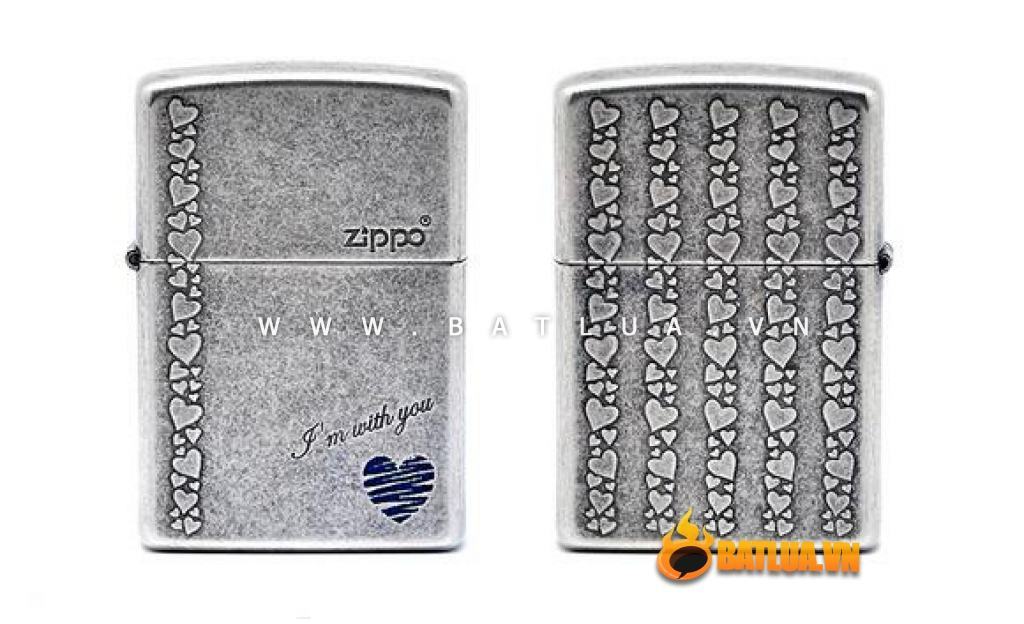 Bật lửa Zippo tình yêu chính hãng màu xám cổ