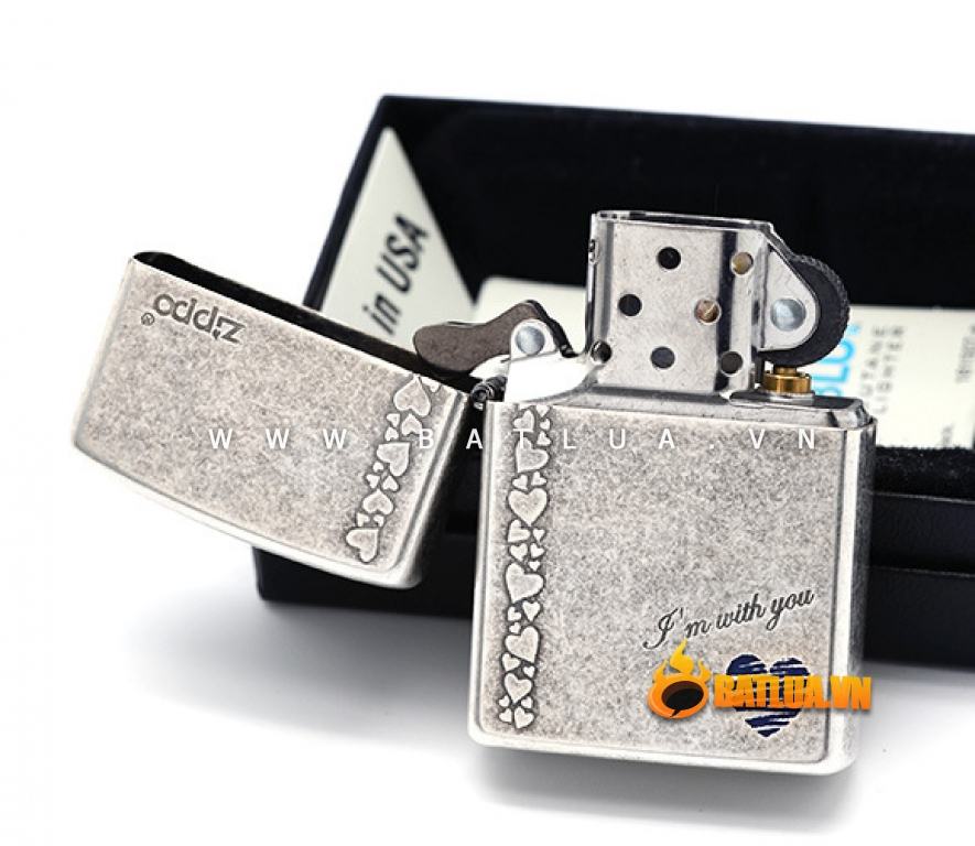 Bật lửa Zippo tình yêu chính hãng màu xám cổ