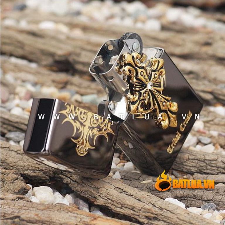 Bật lửa Zippo chính hãng Tribal Cross màu xám đen