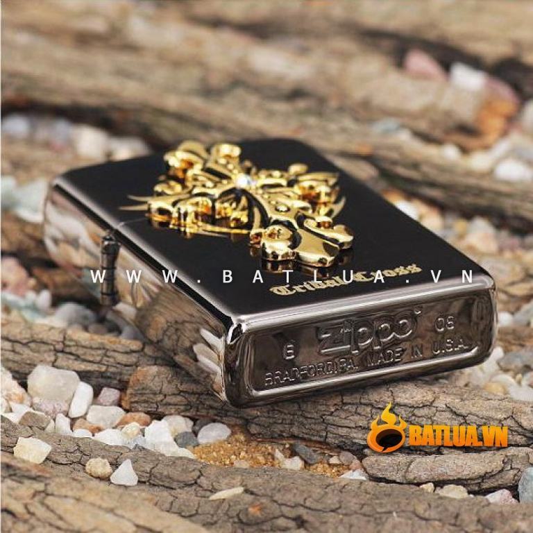 Bật lửa Zippo chính hãng Tribal Cross màu xám đen