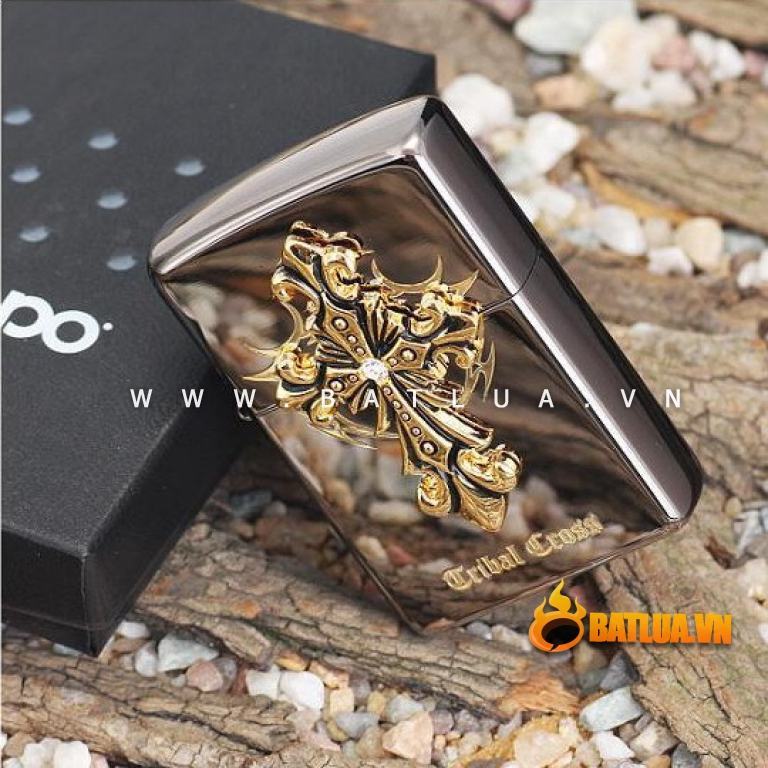 Bật lửa Zippo chính hãng Tribal Cross màu xám đen