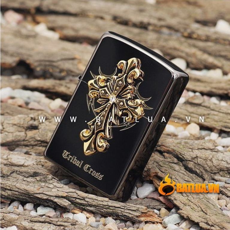 Bật lửa Zippo chính hãng Tribal Cross màu xám đen