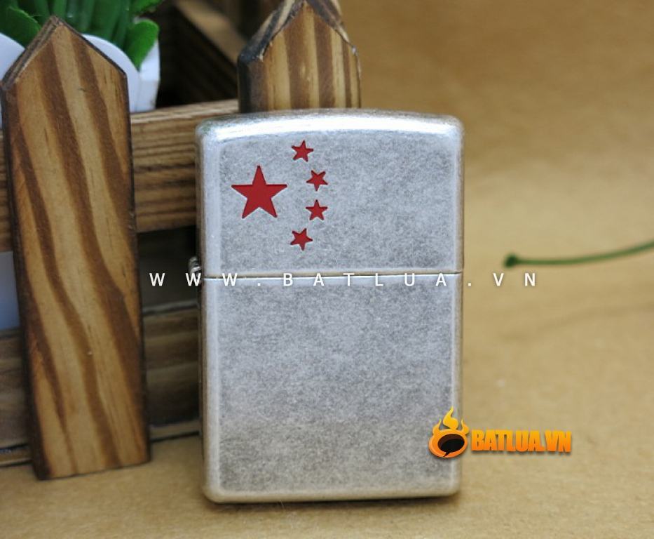 Bật lửa Zippo chính hãng bạc cổ hình 5 cánh sao