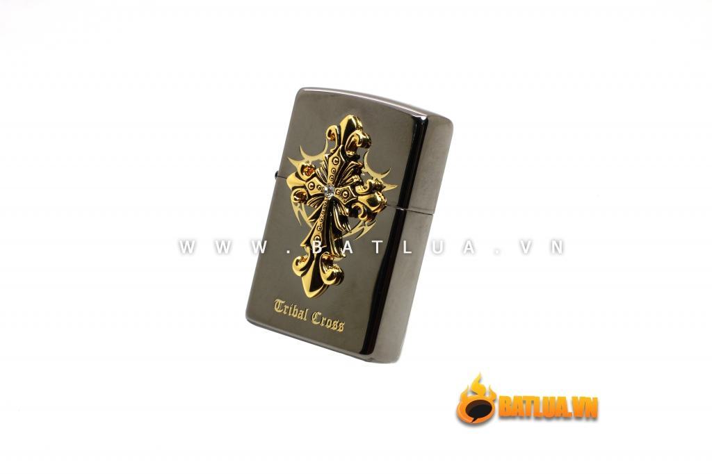 Bật lửa Zippo chính hãng Tribal Cross màu xám đen