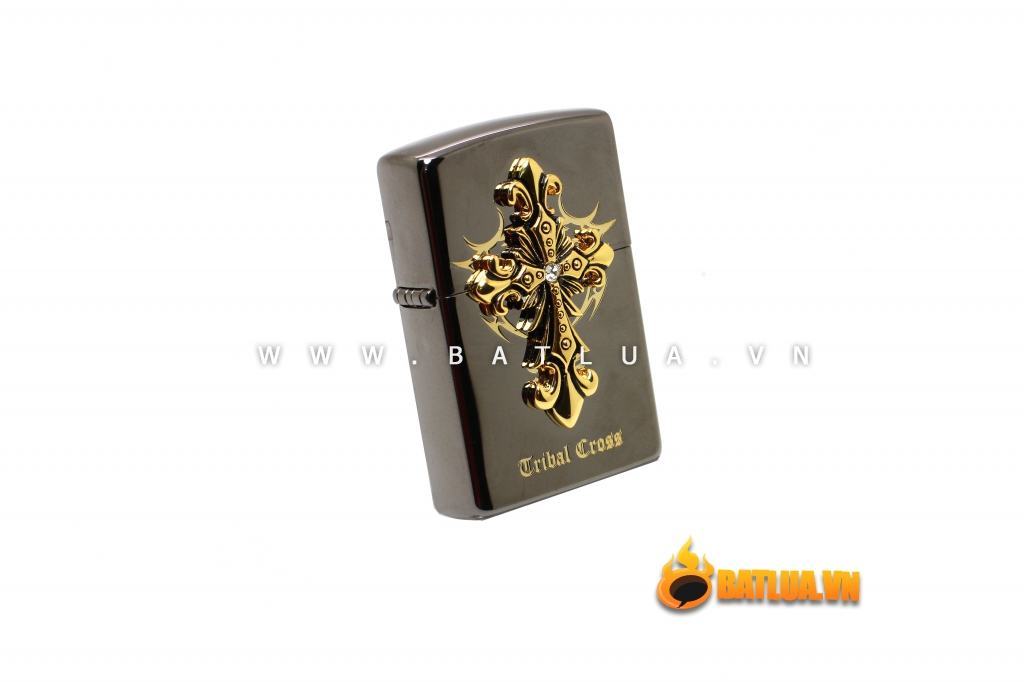 Bật lửa Zippo chính hãng Tribal Cross màu xám đen