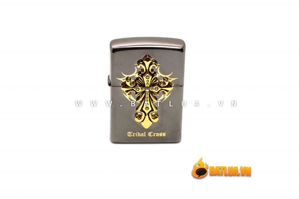 Bật lửa Zippo chính hãng Tribal Cross màu xám đen