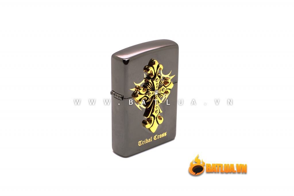 Bật lửa Zippo chính hãng Tribal Cross màu xám đen